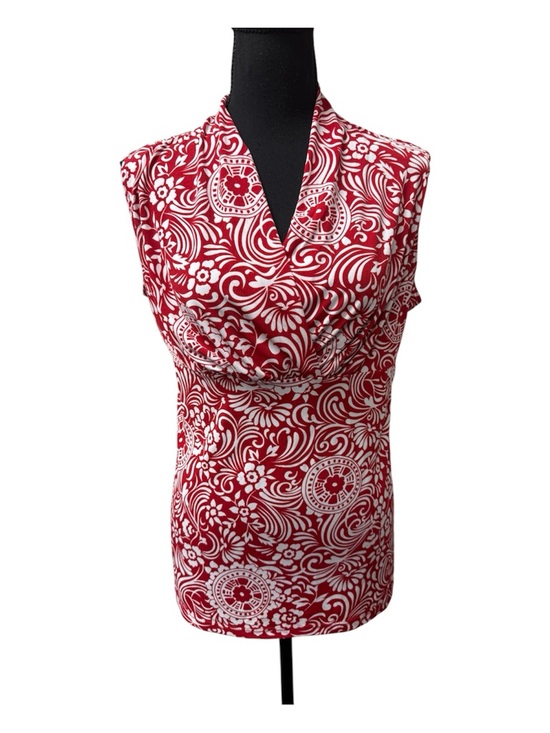 JKLA California Tops - JKLA California Red White Floral Top Ruched V Neck Stretch Blouse Large